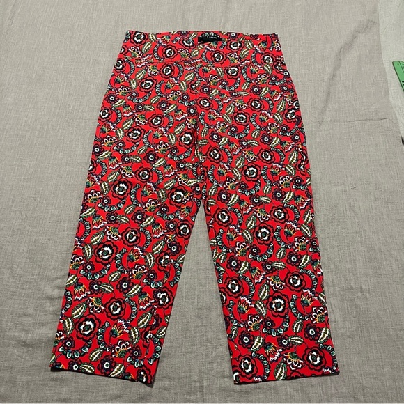 Zac & Rachel Red Floral Cropped Flat Front Pants Size 10 stretch Office Casual - Picture 2 of 6
